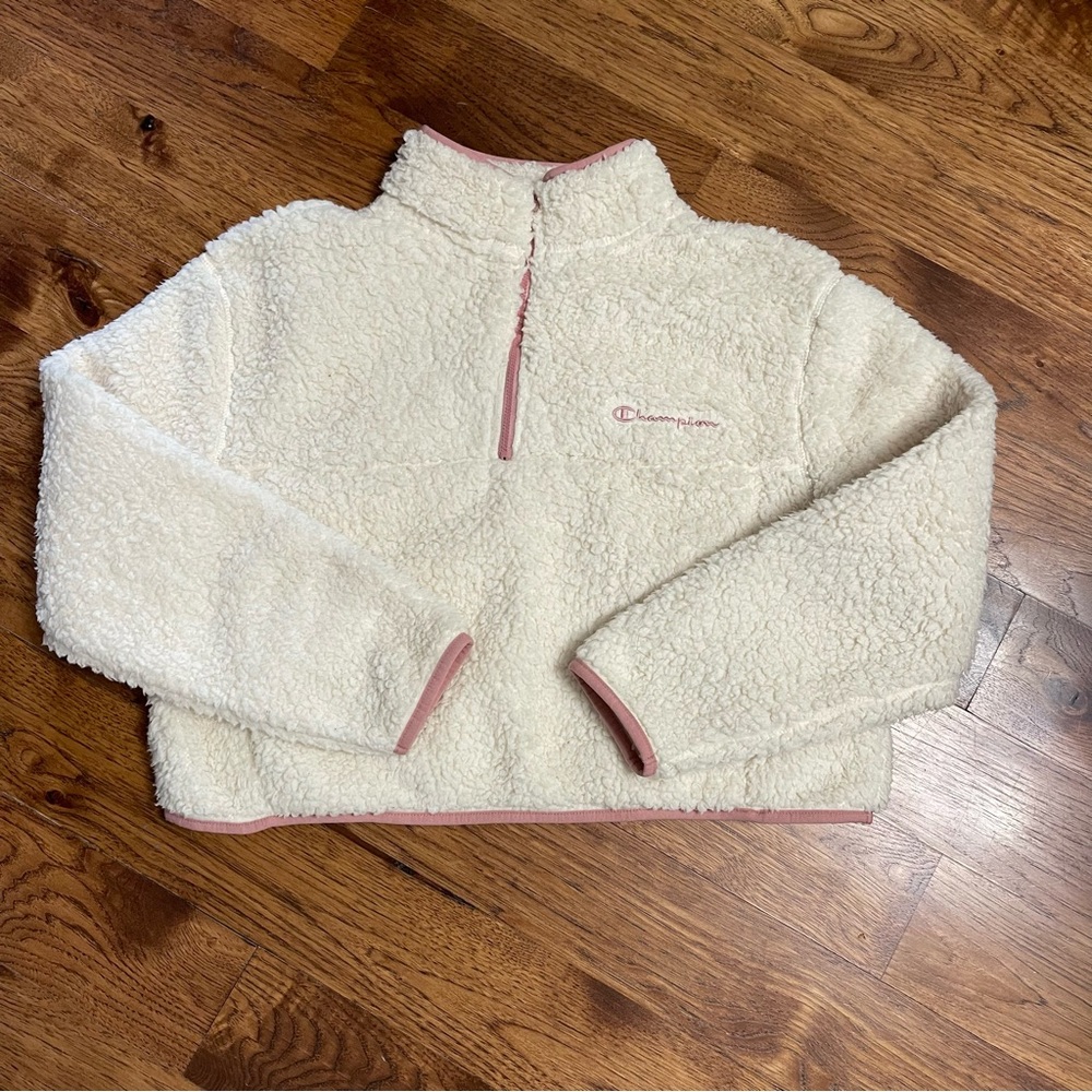 Champion Cream and Pink Sherpa Pullover Jacket